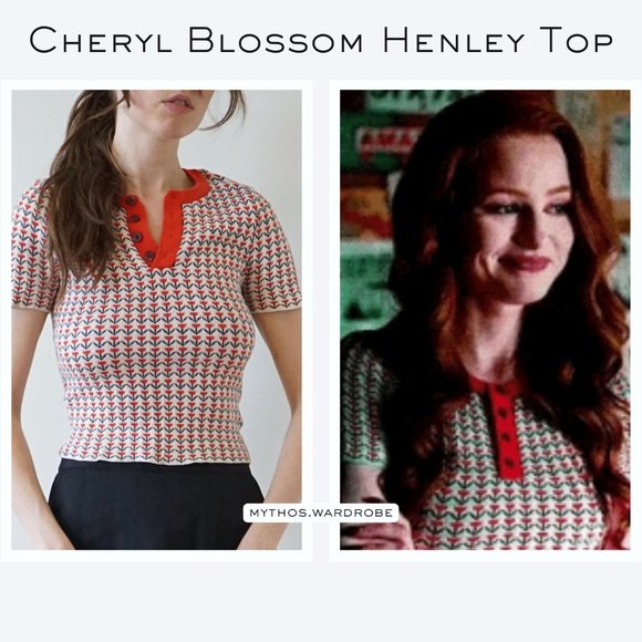 Red Patterned Polo ASO Cheryl Blossom - Picture 1 of 9